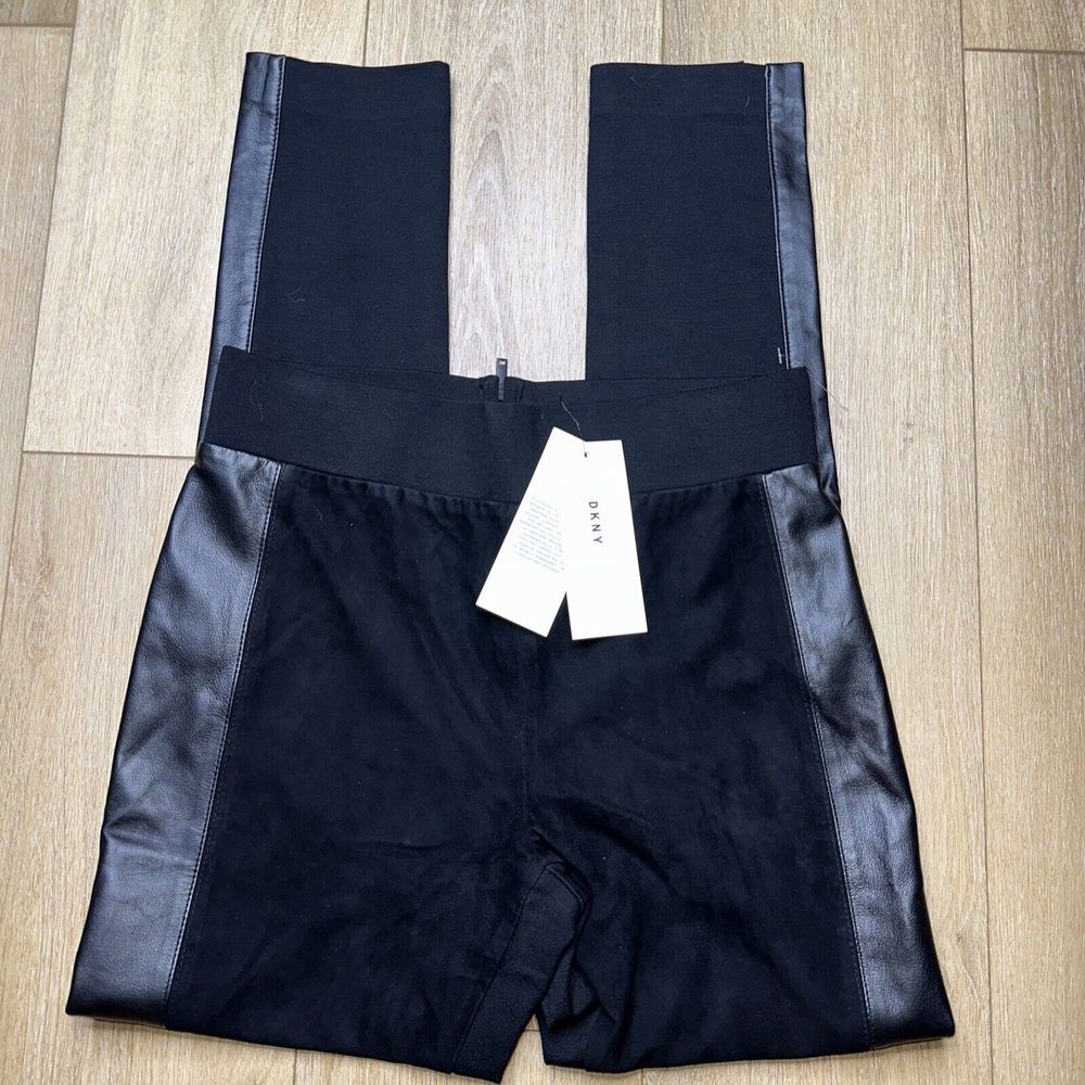 DKNY Womens Leather Stripe Casual Trouser Pants, Black,‎ Small NWT